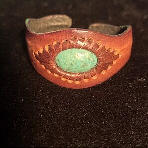 Sundance genuine leather and turquoise cuff bracelet